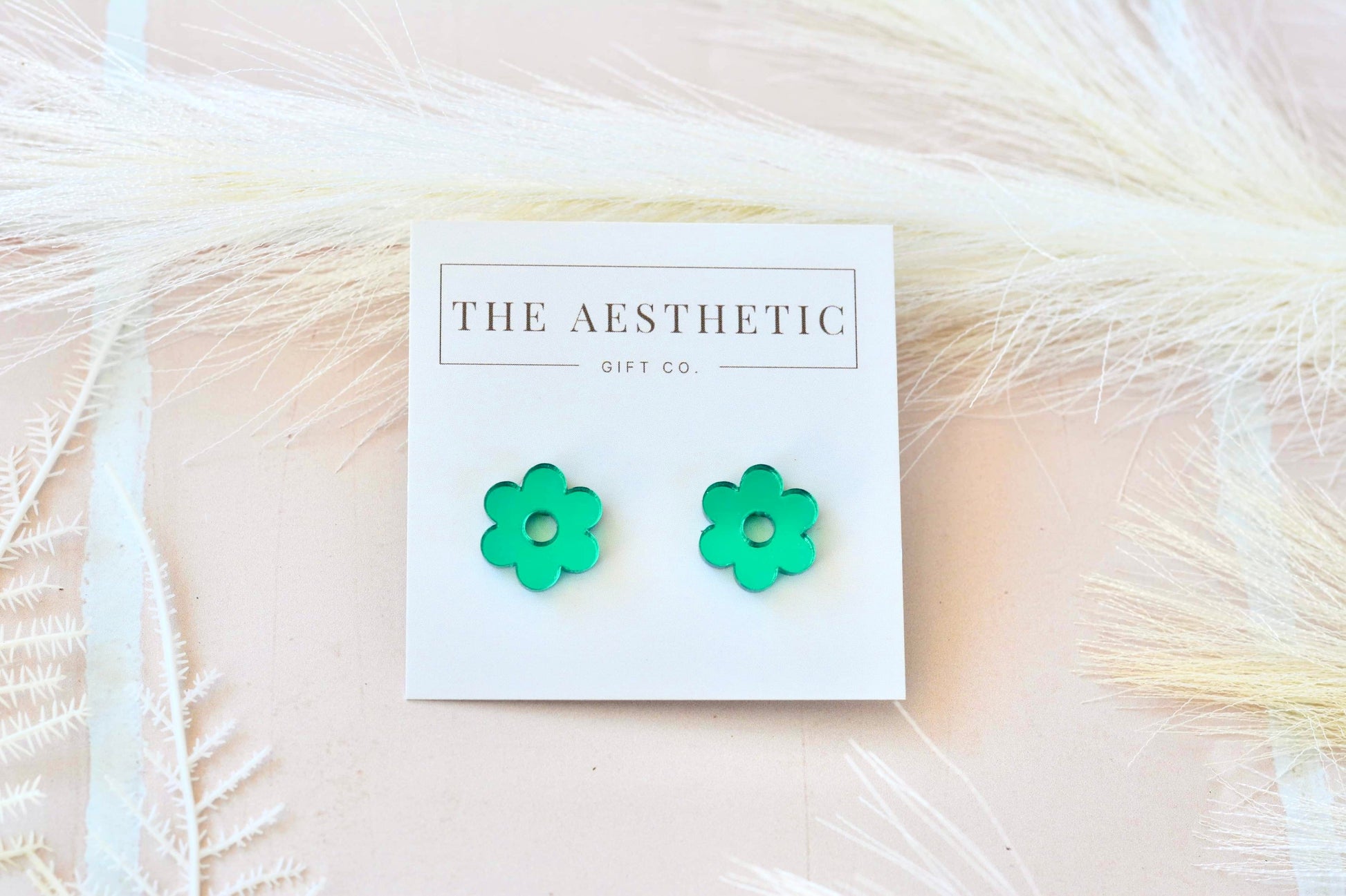 Tina Flower Studs - Green Mirror - Premium Earrings from MashUp Designs - Just $15.0! Shop now at The Aesthetic Gift Co
