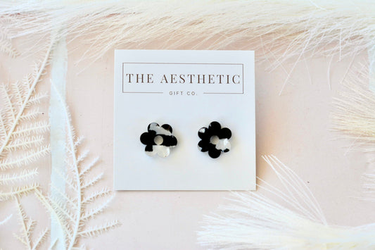 Tina Flower Studs - Black and White Tortoise Shell - Premium Earrings from MashUp Designs - Just $15.0! Shop now at The Aesthetic Gift Co