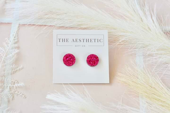 Dot Studs - Hot Pink Glitter - Premium  from The Aesthetic Gift Co - Just $12.0! Shop now at The Aesthetic Gift Co