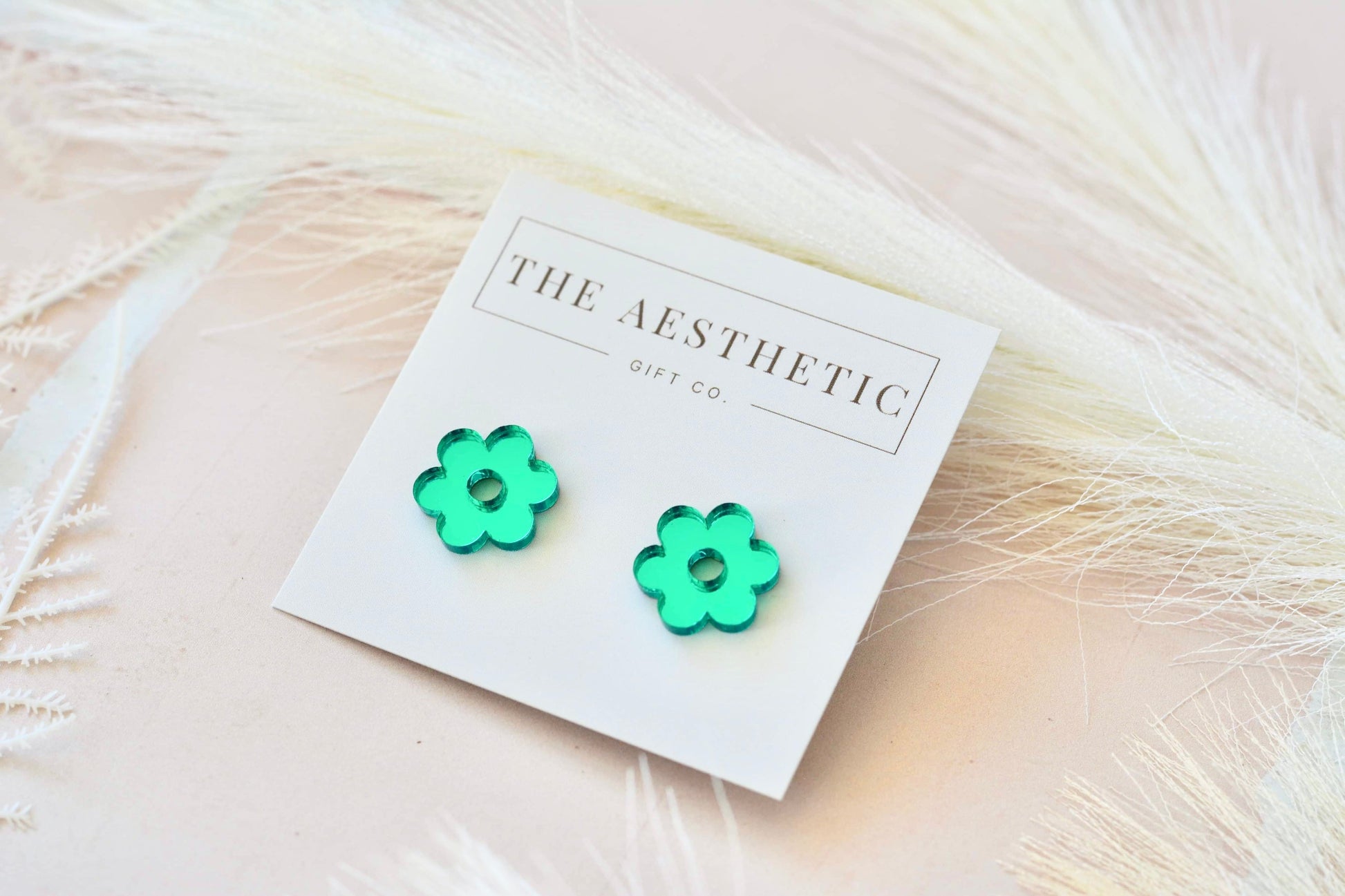 Tina Flower Studs - Green Mirror - Premium Earrings from MashUp Designs - Just $15.0! Shop now at The Aesthetic Gift Co