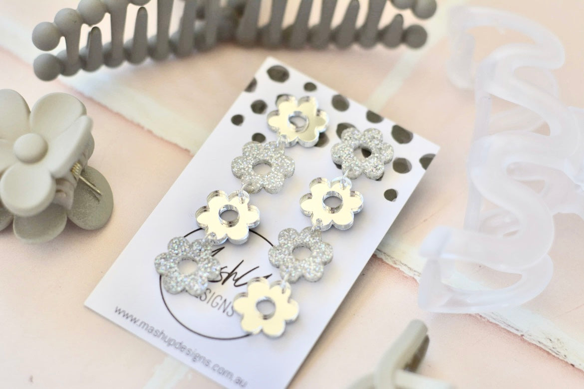 Spring Flower Chains - Silver Disco - Premium Earrings from MashUp Designs - Just $24.99! Shop now at The Aesthetic Gift Co