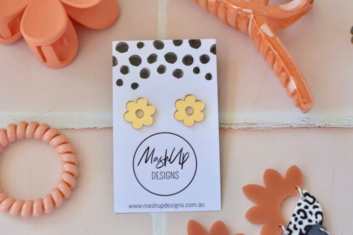 Tina Flower Studs - Gold Mirror - Premium Earrings from MashUp Designs - Just $15.00! Shop now at The Aesthetic Gift Co